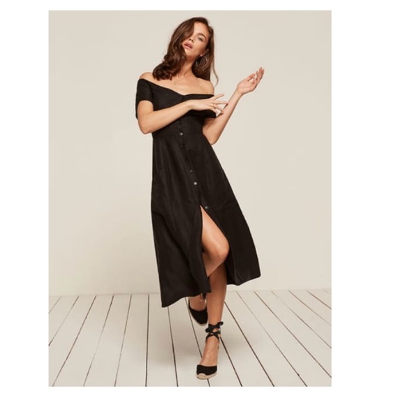 Reformation Dresses & Skirts - Reformation Black Button Off The Shoulder 8